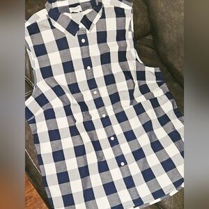 J. Crew Blue and White Checkered Sleeveless Shirt